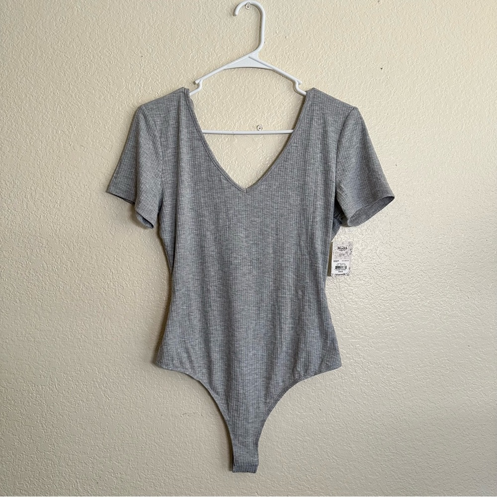 MUDD Grey Ribbed Bodysuit